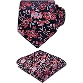 Alizeal Mens 3.15'' Leaf Flower Pattern Tie with Floral Pocket Square Set