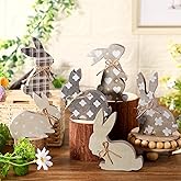 Seeloowy 6 Pcs Easter Bunny Wooden Signs Bunny Easter Egg Wooden Table Centerpiece Table Signs with Rope for Home Decoration Tiered Tray Decor(Cute)