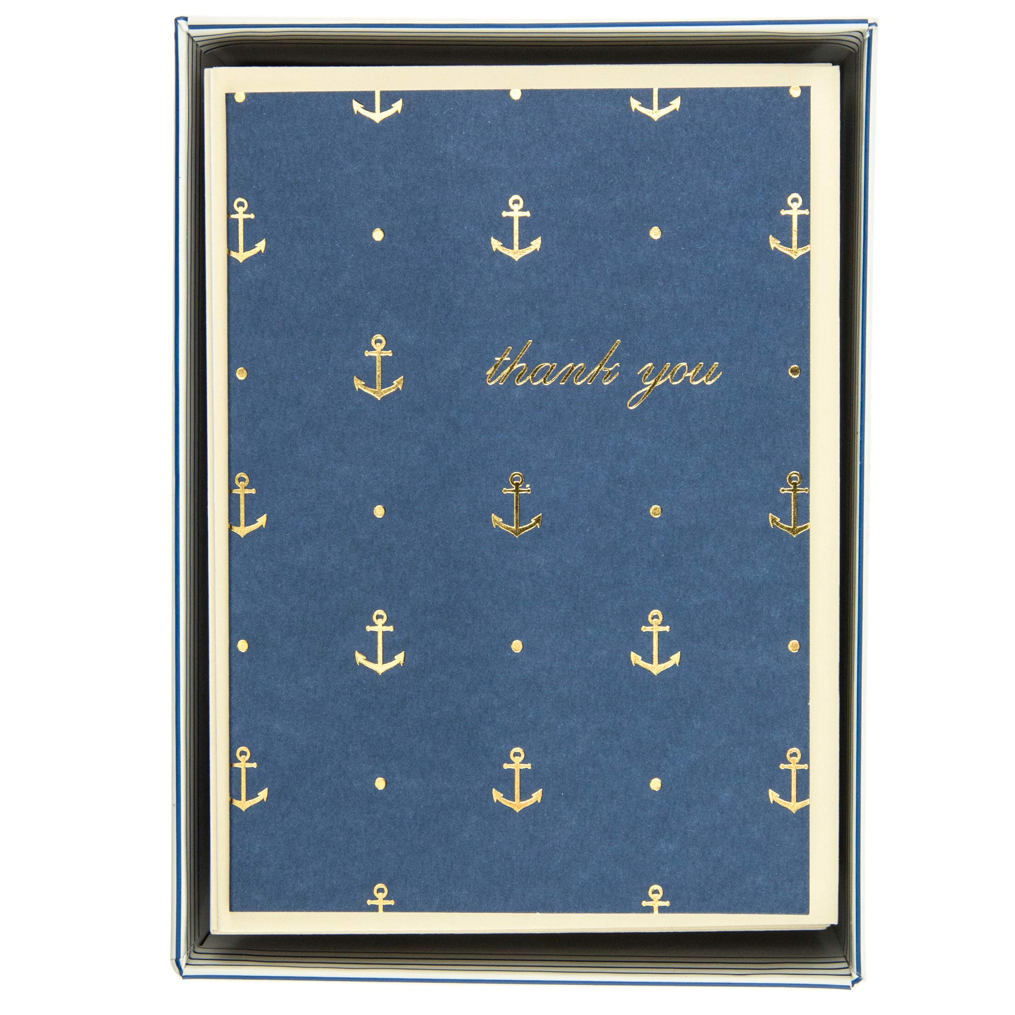 Graphique Gold Anchors Boxed Notecards, 16 Navy Blue