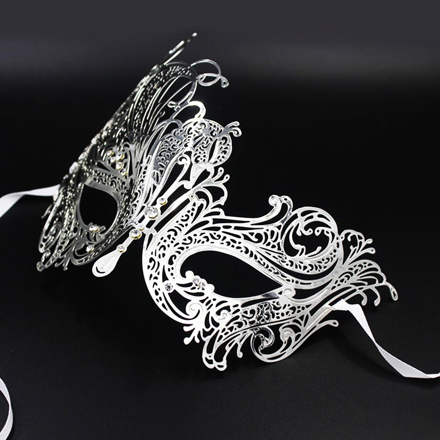Thmyo 2 Pack Venetian Masquerade Mask for Couples Mardi Gras Halloween Ball Mask (Antique Silver black & silver) - Image 4