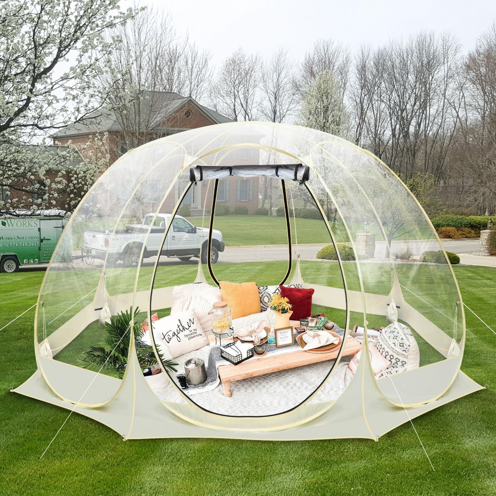 Photo 1 of ***NEED CLEAN***
Pop Up Bubble Tent - Weather Proof Pod Igloo Tent - 12' x 12' Personal Cold Protection Camping Tent for Patios Outdoor - Large Oversize Beige