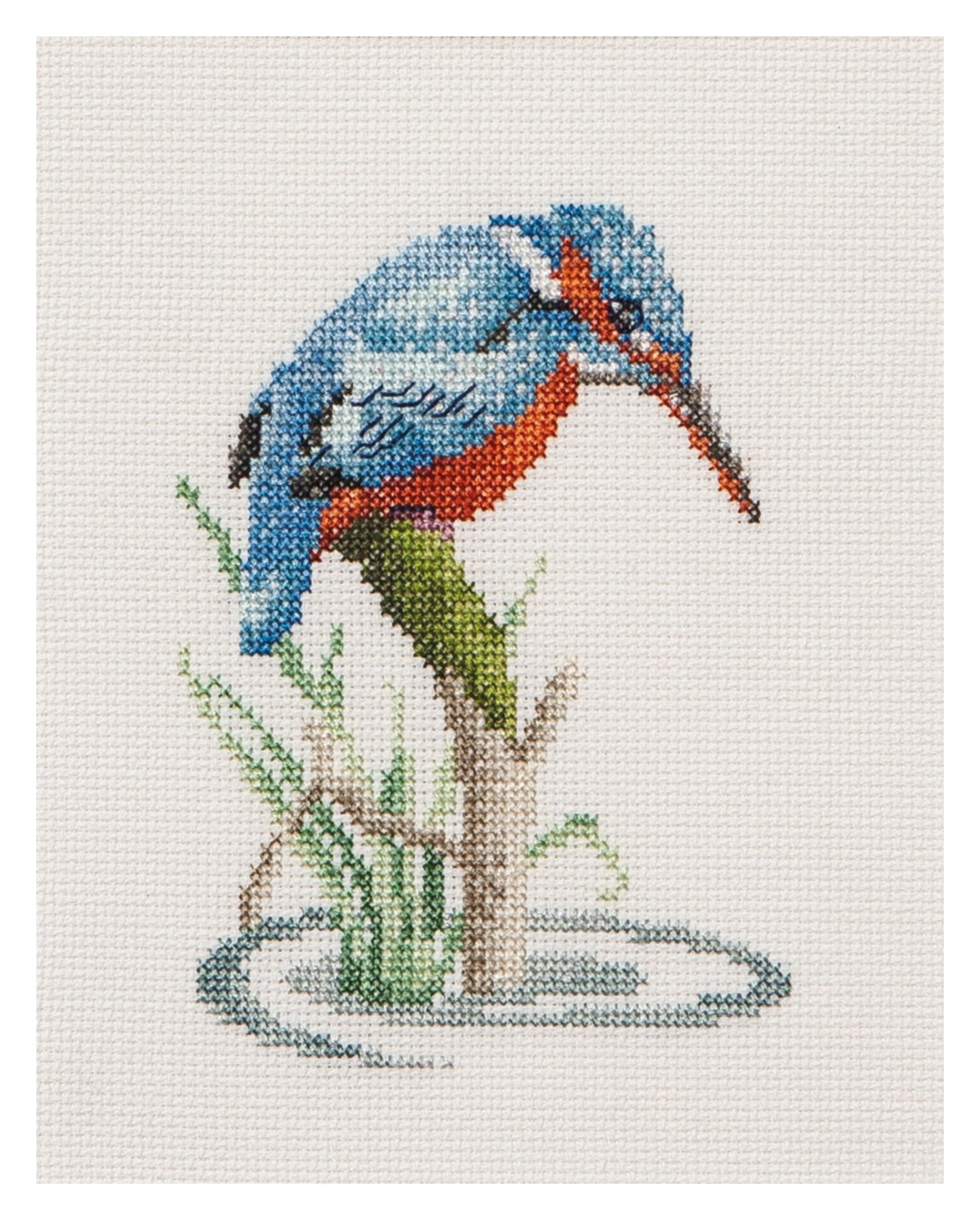 Thea Gouverneur - Counted Cross Stitch Kit - Kingfisher - Aida - 14 Count - Embroidery Kit for Adults - DMC Embroidery Threads and Other Cross Stitch Supplies Included - 574A