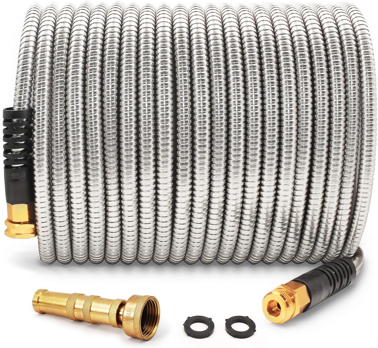 Cesun 25 Feet 304 Stainless Steel Metal Garden Hose with Solid Brass Nozzle, Lightweight Portable Durable Cool to The Touch, Flexible and No Kink, Tangle Puncture Resistant (25 Feet Upgraded) : Garden & Outdoor