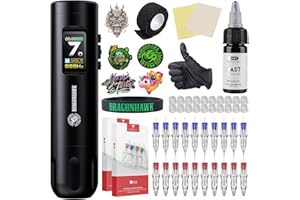 Dragonhawk X7 Wireless Tattoo Pen Kit, Rotary Tattoo Machine Gun Kit - Brushless Motor by Mcore, Smart Display Tattoo Pen 20P