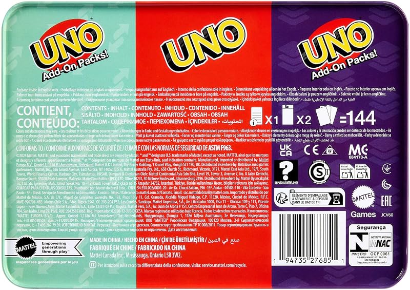 UNO Kartenspiel mit 2 Zusatzpacks und Aufbewahrungsdose