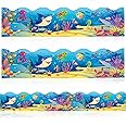 60 Ft Under The Sea Bulletin Board Borders 60 pcs, Ocean Themed Straight Bulletin Boards Trim With Glue Point Dots For Classroom School Chalkboard Whiteboard Fish Ocean Theme Birthday Party Supplies