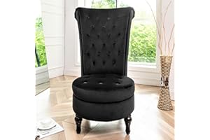 Container Furniture Direct Royal High-Back Velvet Accent Chair for Vanity with Storage and Luxurious Upholstery, Retro Design and Versatile Usage for Living Room, Bedroom, Lounge and Office, Black