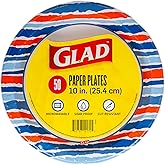 Glad Round Disposable Paper Plates with Red, White, and Blue Print - Strong, Sturdy, Soak Proof, and Microwavable Decorative Plates for Dinner and Everyday Use, 10 Inch, 50 Count