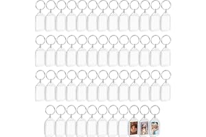 Kurtzy 50 Pack Blank Photo Insert Key chains - 1.25 x 2.13 Inches - Translucent Clear Acrylic Key Rings for Double-Sided Photos - Small Picture Frames for Family & Friends Gifts/Crafts
