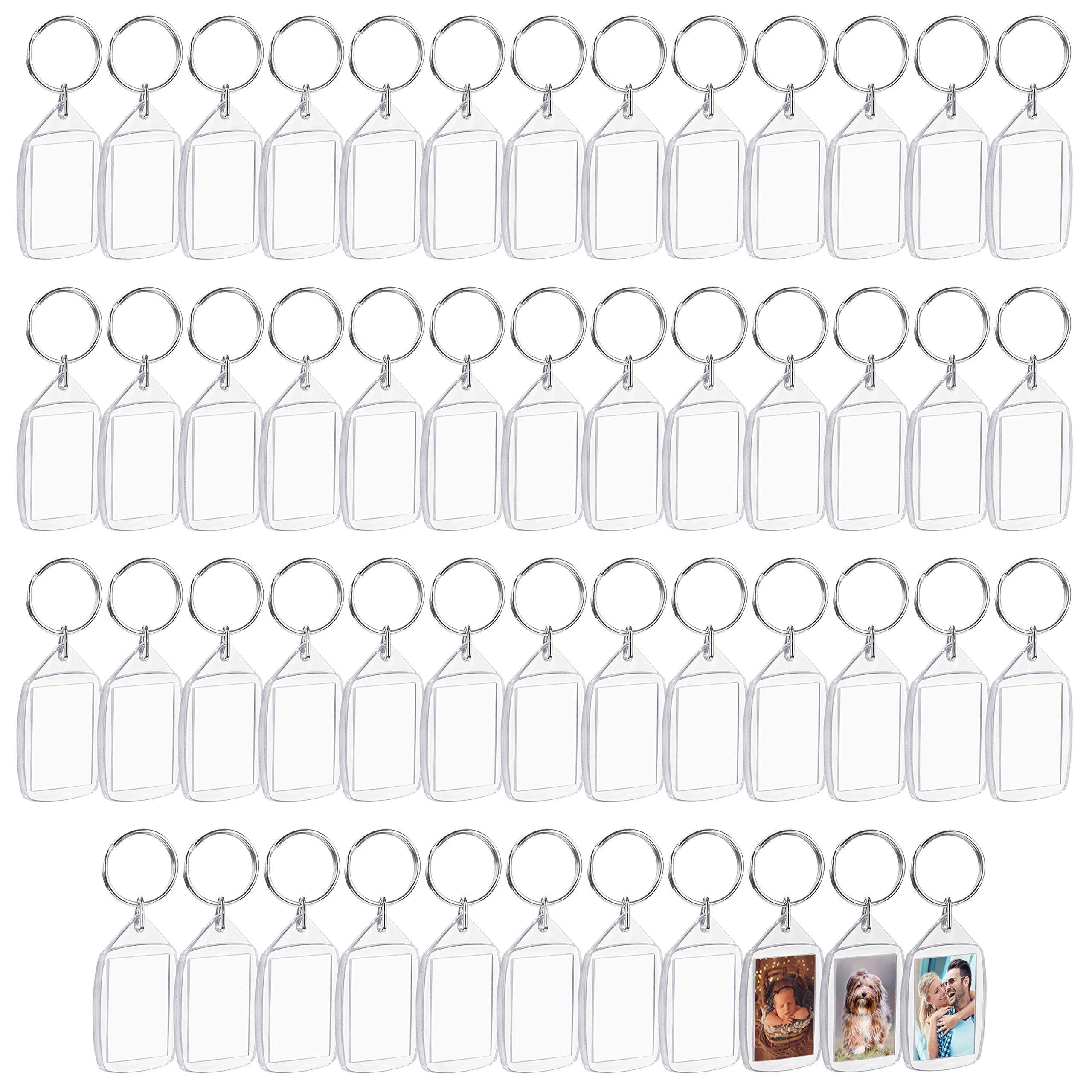 Kurtzy Blank Photo Insert Key chains (50 Pack) - Each Key ring is 3.2 x 5.4cm - Translucent Clear Acrylic Key Rings for Double Sided Photos - Small Picture Frames for Family, Friends, Gifts & Crafts