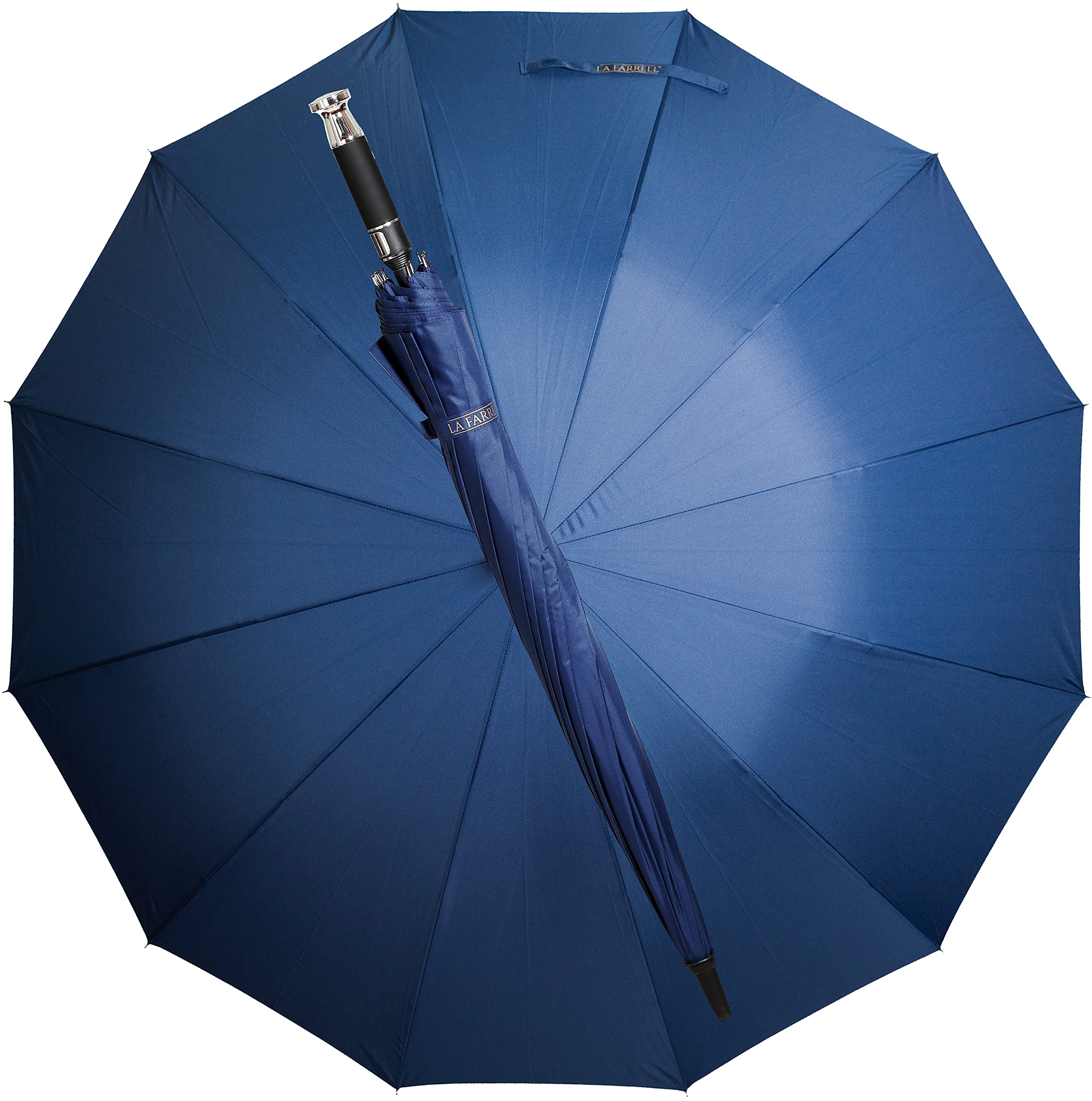 La Farrell XXL Umbrella Golf Umbrella Automatic Large Blue with Protective Cover Diameter Approx. 120 cm for 2 People 12 Ribs Extremely Storm Proof and Extra Stable