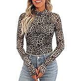 Dealmore Lace Sheer Floral Mesh Mockneck Going Out Tops for Women Fall Fashion Spring Outfits 2026 Clothes