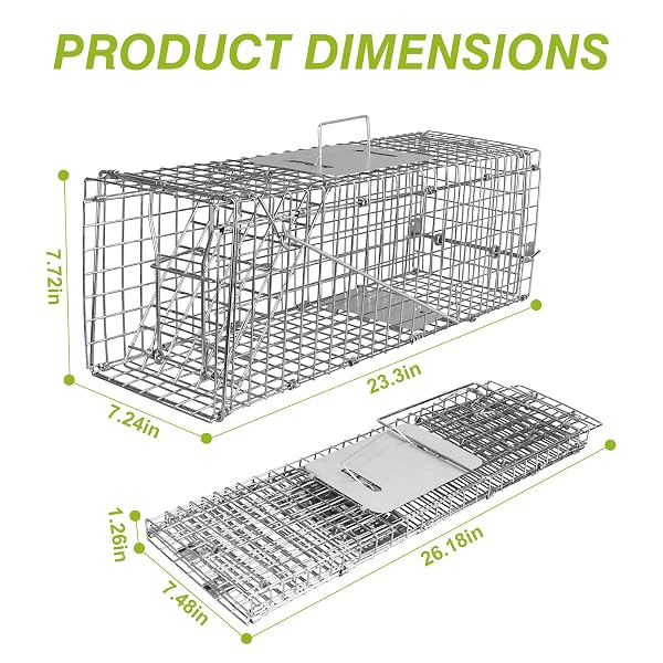 LIVE ANIMAL TRAP CAGE, 23.3″ HUMANE CAT TRAP FOR STRAY CATS, CAGE CATCH AND RELEASE FOR RABBIT, SQUIRREL, BEAVERS, GROUNDHOGS, KITTEN, ARMADILLOS, COLLAPSIBLE GALVANIZED WIRE WITH PEDAL TRIGGERS
