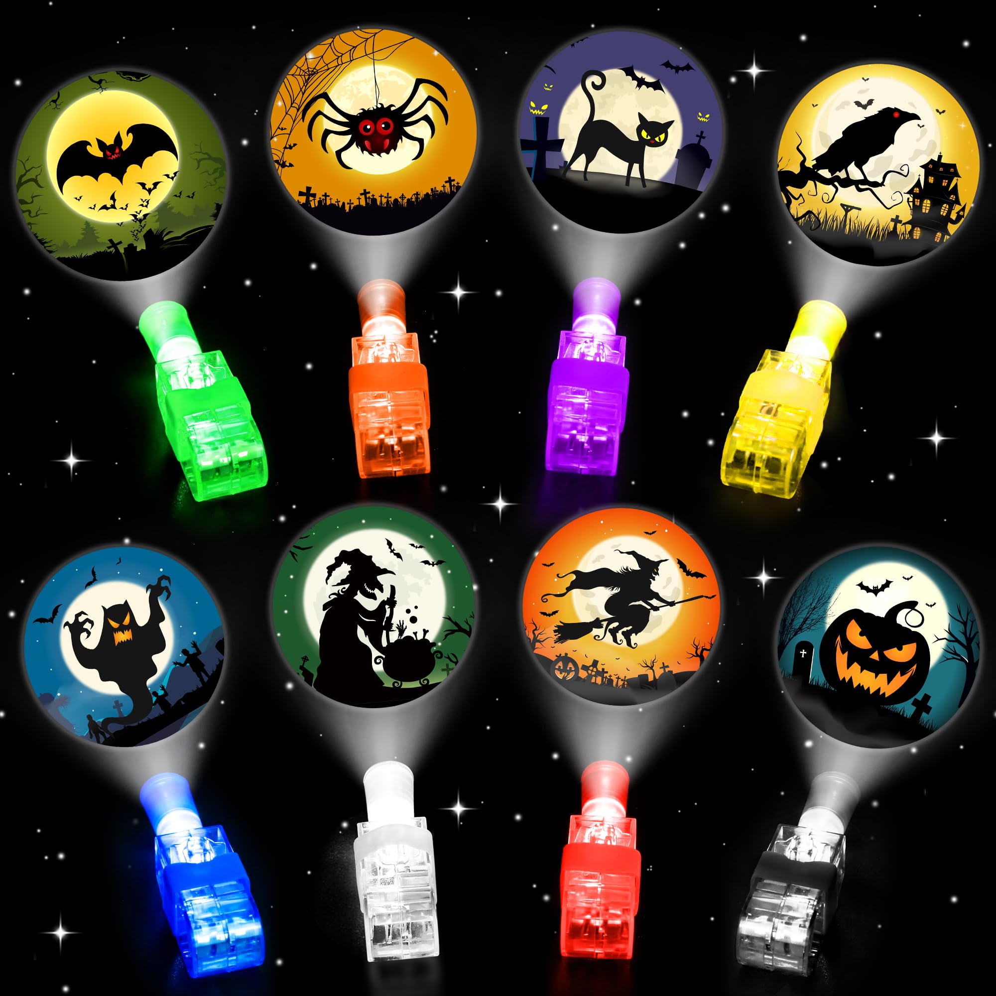 Photo 1 of 40 PCS Halloween Party Favors for Kids, Bulk Light Up Finger Lights Toys, Halloween Goodie Bag Basket Stuffers Treats Non Candy, Glow in the Dark Trick or Treat Toys, Classroom Prizes Gifts Supplies