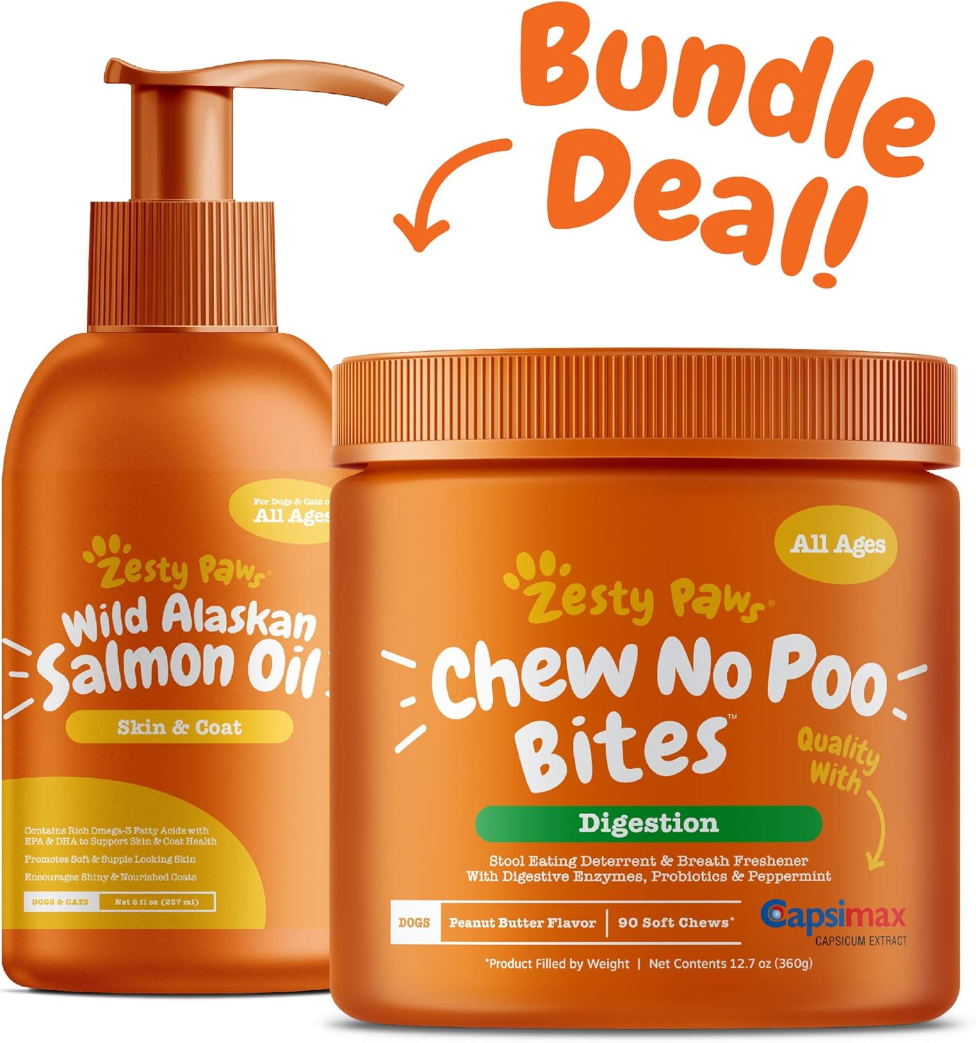 Zesty Paws Wild Alaskan Salmon Oil + Chew No Poo Soft Chew