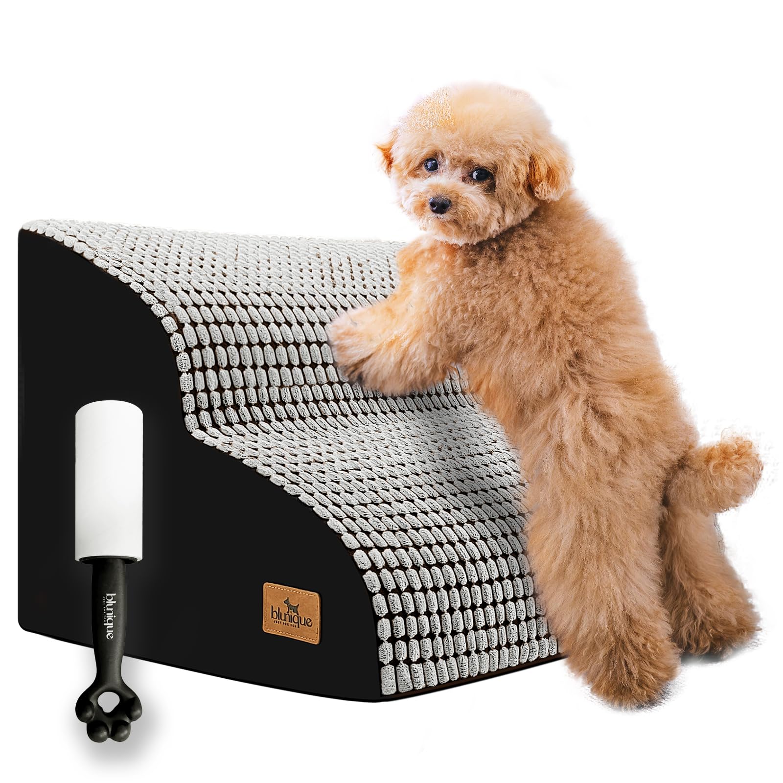 Photo 1 of blunique Dog Stairs for Small Dogs, 11.8 in H 2 Step Curved Dog Ramp for Bed and Couch, Foam Dog Ramp with Durable Non-Slip Waterproof Fabric Cover, Pet Stairs for Pets Joints, Light Grey
