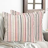 CODOHI Boho Throw Pillow Covers Colorful 18x18 Inch Set of 2 Square Decorative Cushion Cover Striped Bohemian Pillow Case Farmhouse Accent Netural Pillowcase for Home Sofa Couch Bed Decoration