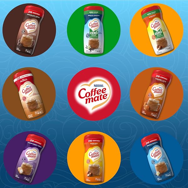 NESTLE COFFEE MATE FLAVORED CREAMER 4 PACK VARIETY PACK (15 OZ BOTTLES) – CHOCOLATE CRÈME, FRENCH VANILLA, HAZELNUT, CARAMEL LATTE