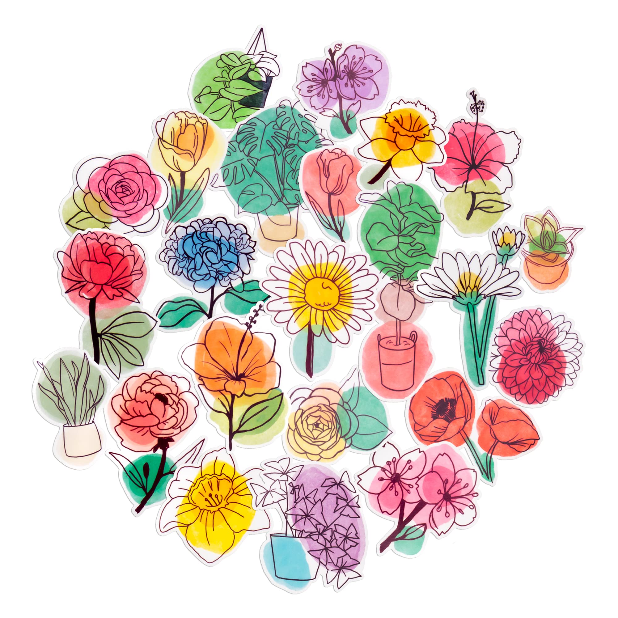 Navy Peony Spring Flowers Sticker Set (23 Pieces)- Cute, Waterproof, Durable | Pastel Aesthetic Decals for Crafts, Laptops and Water Bottles