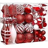 SHareconn 112ct Christmas Tree Balls Ornaments, Classic Pearl Gift Box, Shatterproof Plastic Decorative Baubles for Xmas Tree Decor Holiday Wedding Party Decoration with Hanging Hooks, Red & White