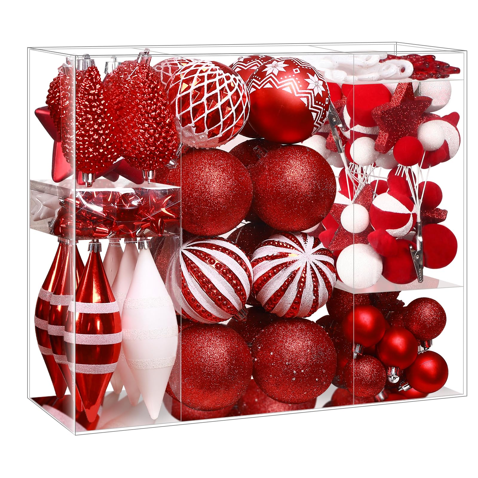 Photo 1 of SHareconn 112ct Christmas Tree Balls Ornaments, Classic Pearl Gift Box, Shatterproof Plastic Decorative Baubles for Xmas Tree Decor Holiday Wedding Party Decoration with Hanging Hooks, Red & White