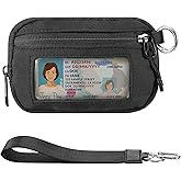 ElevateTech The Iris Wallet for Women Mini Zip Card Case Small Wristlet Wallet with Clear ID Window Zipper Coin Purse Lightweight Waterproof Keychain Purse for Travel Daily, Black