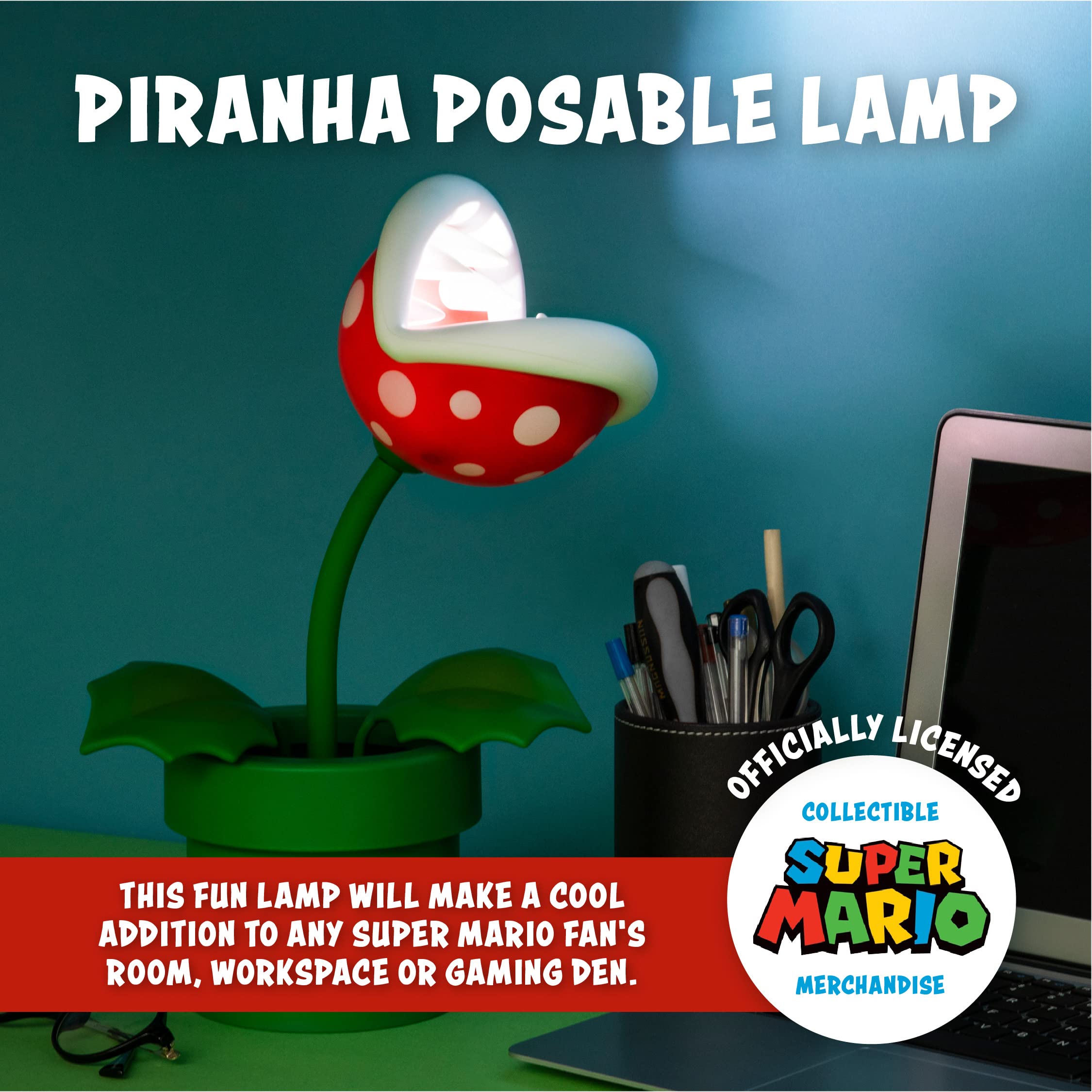 Nintendo Offical Licensed Super Mario Bros Piranha Plant LED Desk Light with Adjustable Head by Paladone, Collectible Gamer Gift Night Light