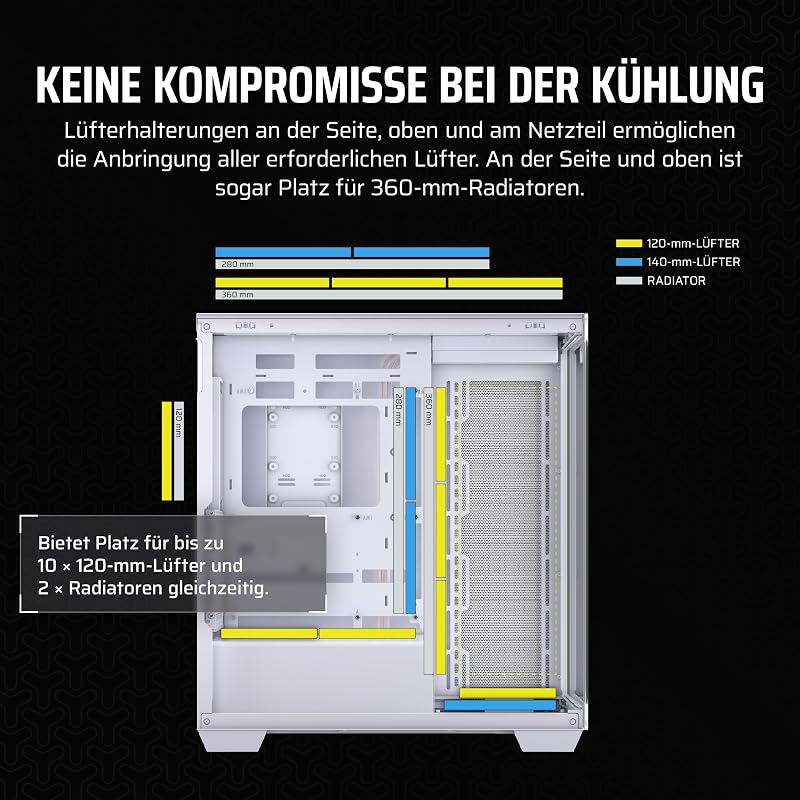 3500X Mid-Tower ATX PC-Gehäuse - Gehärtetes Panorama-Glas - Umgekehrte Verbindung Motherboard-Kompatibel - Keine Lüfter Enthalten - Weiß