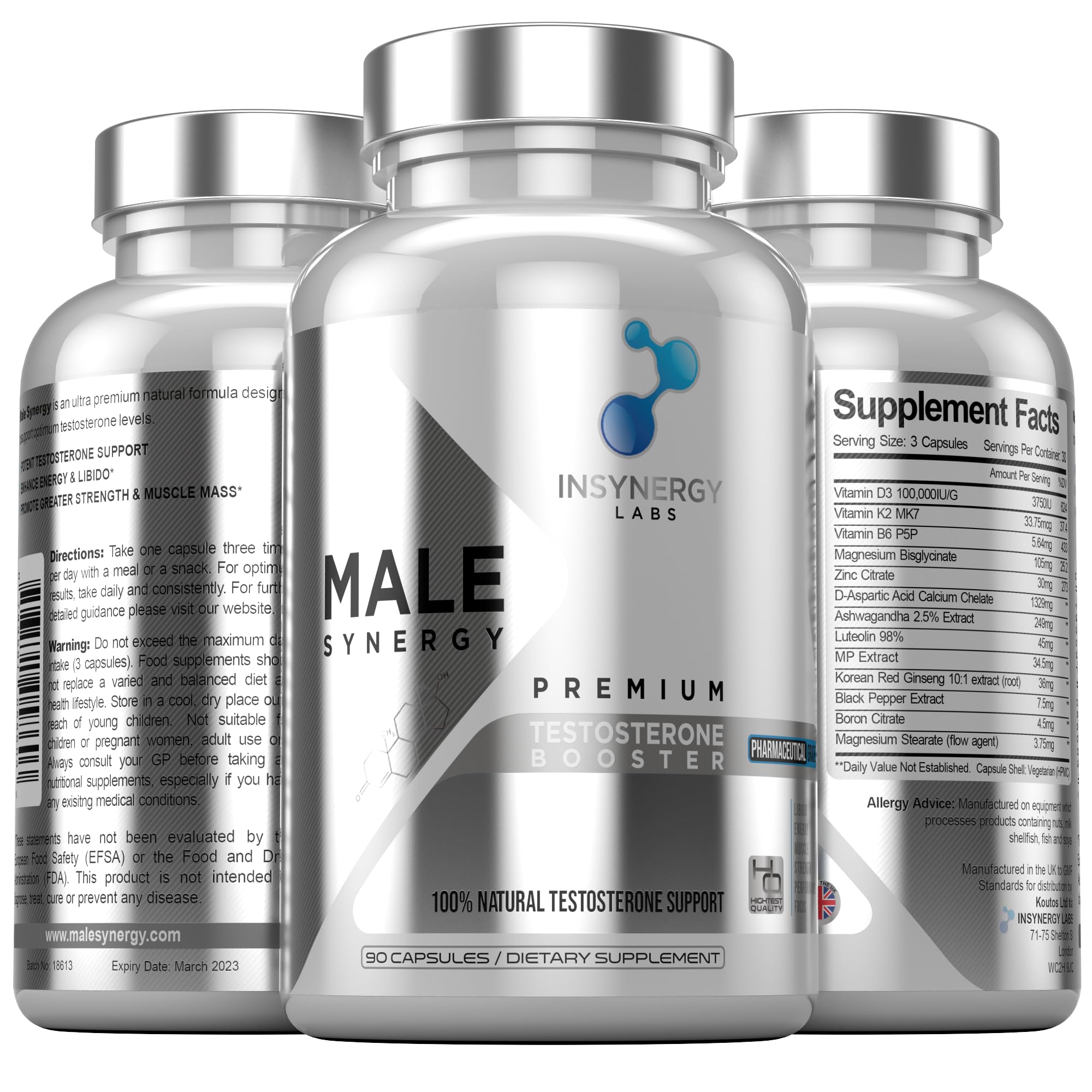 Ultra Premium Testosterone Booster for Men - Male Synergy The UK’s No1 Testosterone Supplements for Men Test Boost Energy Muscle Growth Libido | 90 Vegan Capsules Zinc Magnesium