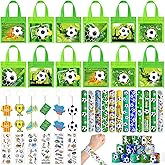 Winrayk 12 Set Soccer Party Favors Sports Birthday Supplies Kids, Non Woven Gift Bags Slap Bracelet Keychain Tattoo Sticker Boys Gift Toy Soccer Pinata Filler Goodie Bag Stuffers Soccer Party Supplies