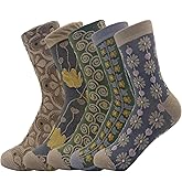 CENYINVEFI 5 Pairs Floral Socks Women Trendy Flower Socks Embroidered Vintage,Girls Cute Sweet Nordic Textured Cotton Socks