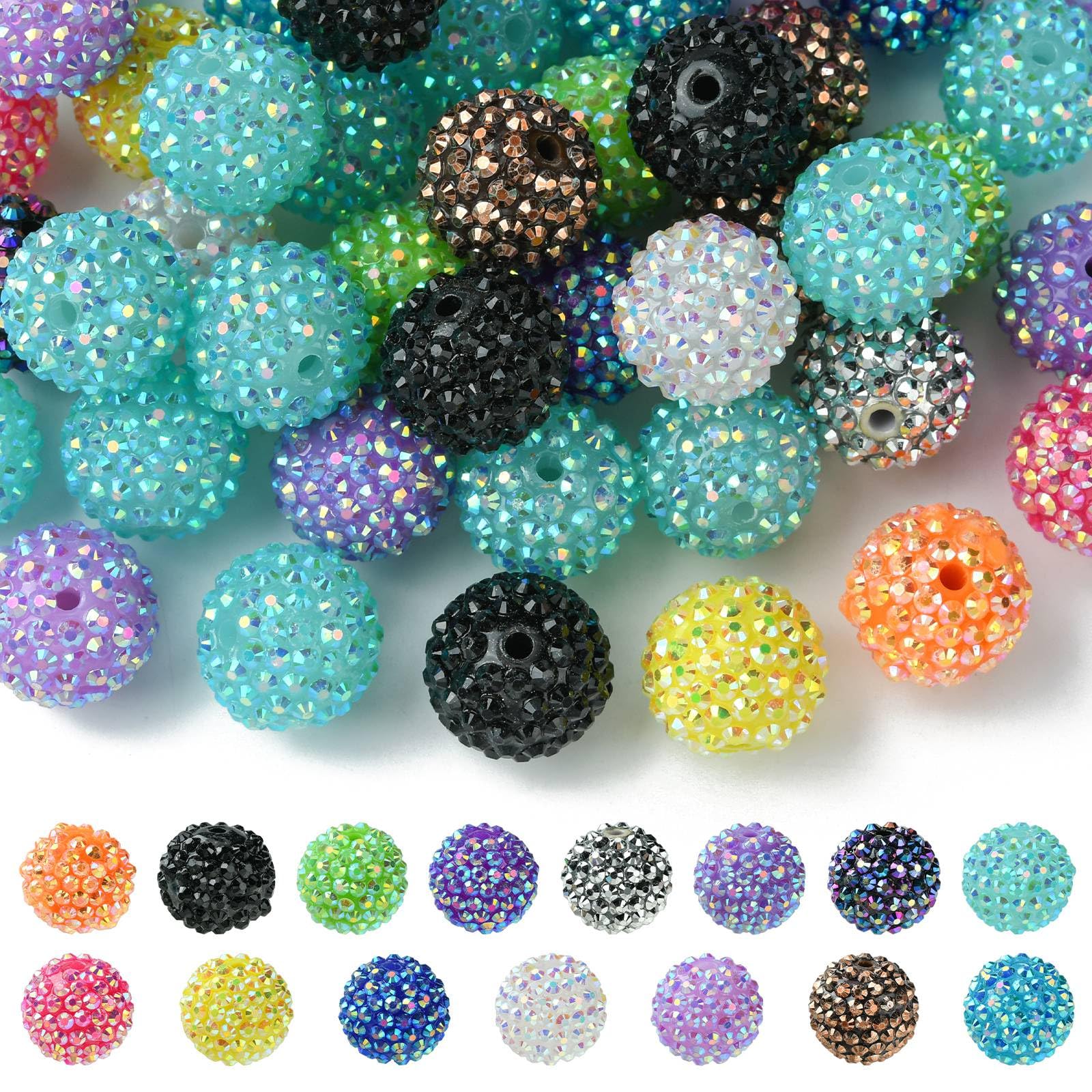 UR URLIFEHALL 50 Pcs 20mm Acrylic Resin Rhinestone Beads Round Disco Ball Beads Chunky Bubblegum Beads for Garland Jewellery Pen Bag Chain