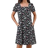 OLICE Womens Summer Casual T Shirt Dress Loose Floral Short Sleeve Pockets Beach Sundresses