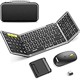 Foldable Keyboard and Mouse, Samsers Folding Bluetooth Keyboard Combo, 2.4G + BT5.0 x 2, Full-Size Portable Travel Keyboard & USB-C Rechargeable Wireless Mouse for Windows Android iOS Mac OS