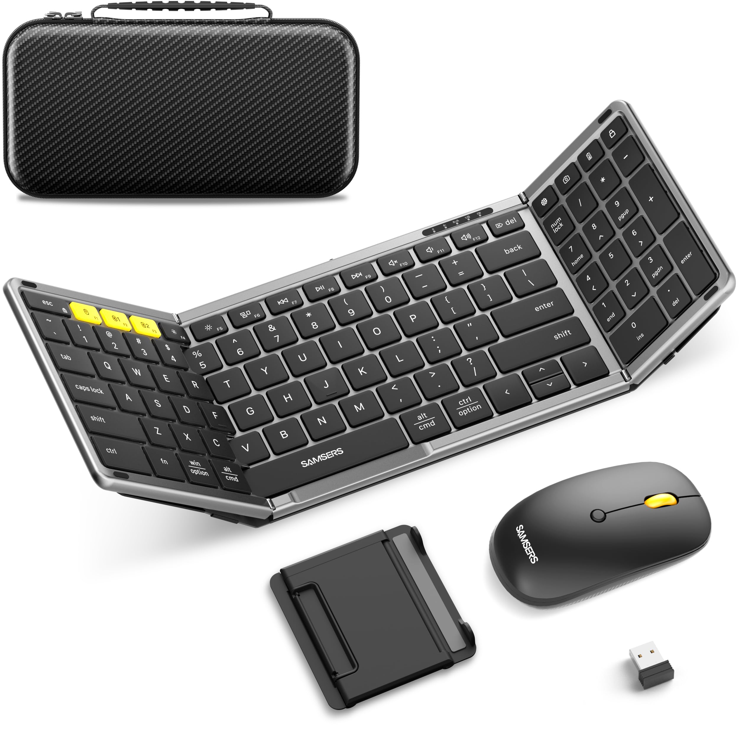 Photo 1 of Foldable Keyboard and Mouse, Samsers Folding Bluetooth Keyboard Combo, 2.4G + BT5.0 x 2, Full-Size Portable Travel Keyboard & USB-C Rechargeable Wireless Mouse for Windows Android iOS Mac OS