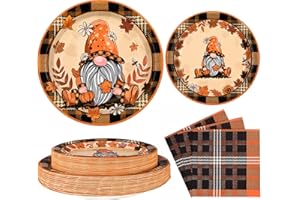 Homlouue Thanksgiving Plates and Napkins Sets, Gnome Plates and Napkins, Fall Paper Plates for Fall Party Dinner, Thanksgiving Disposable Paper Plates for Thanksgiving Autumn Harvest Party Supplies