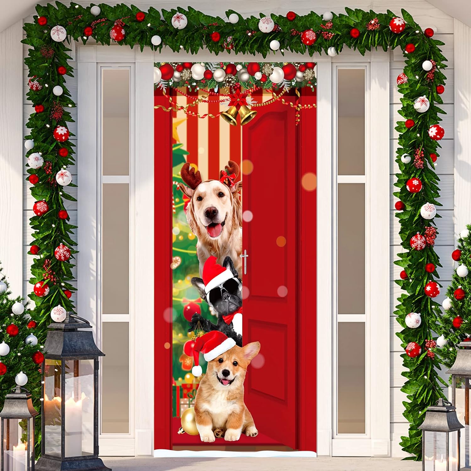 Garage Door Decorations - Door Cover Decoration Funny Christmas In July Animals Door Banner Cute Classroom Door Window Cover Christmas Door Decorations Decorative Door Covers for Front Door Holiday Background Decor (Dog)