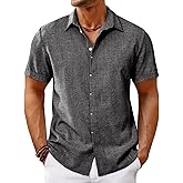 Runcati Mens Short Sleeve Linen Shirts Button Down Casual Texture Summer Beach Wedding Tops