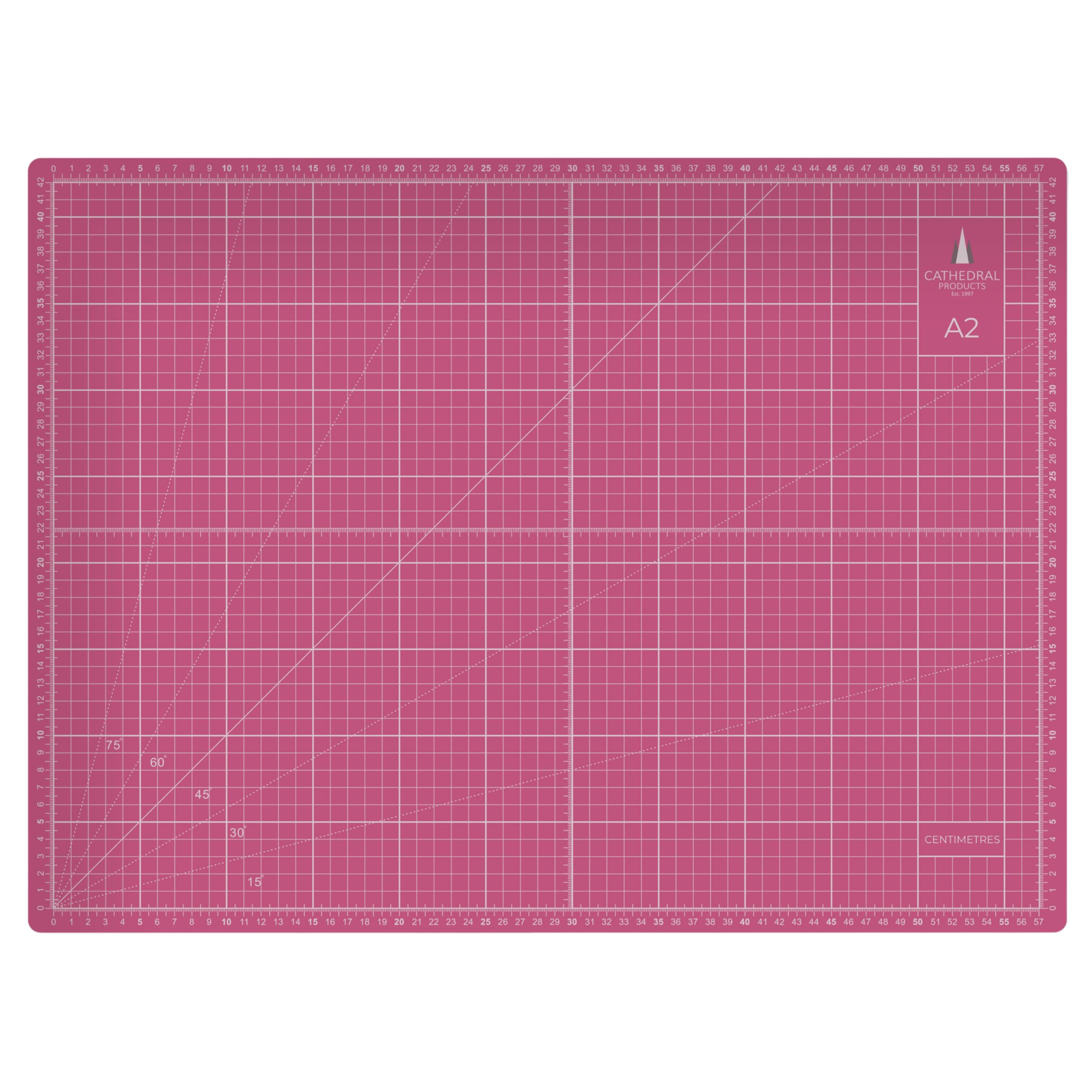 Cathedral Products A2 Double-Sided Self-Healing Cutting Mat | 3mm Thick | Metric and Imperial Grids | Pink