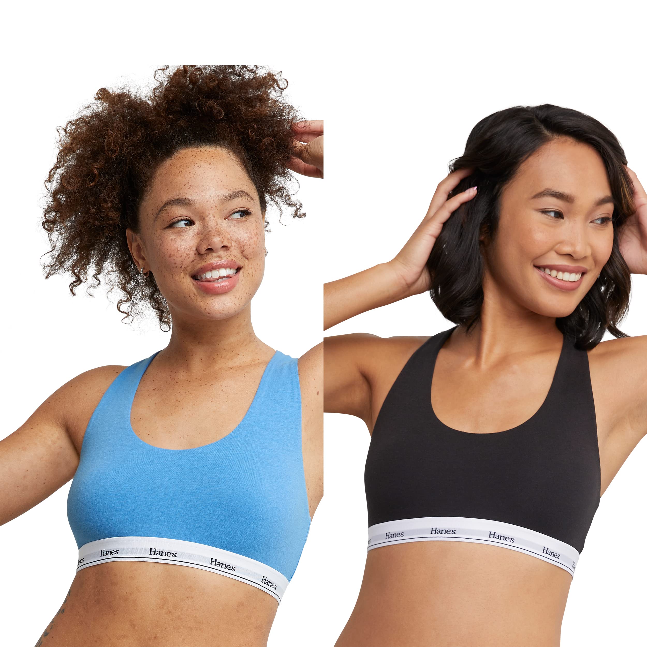 Photo 1 of Hanes Women's Originals Racerback Bralette Pack, Breathable Stretch Cotton Bras, 2-Pack, Shelton Red/Concrete Heather