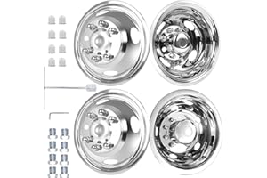 hightall 16 Wheel Simulators, 16" 8 Lug Stainless Steel RV Hubcaps,Polished Surface,2Pcs Front Wheel/2Pcs Rear Wheel,Bolts On Wheel Cover Set Compatible with Ford 2008-2025 E-350/E450 Dual Rear Wheel