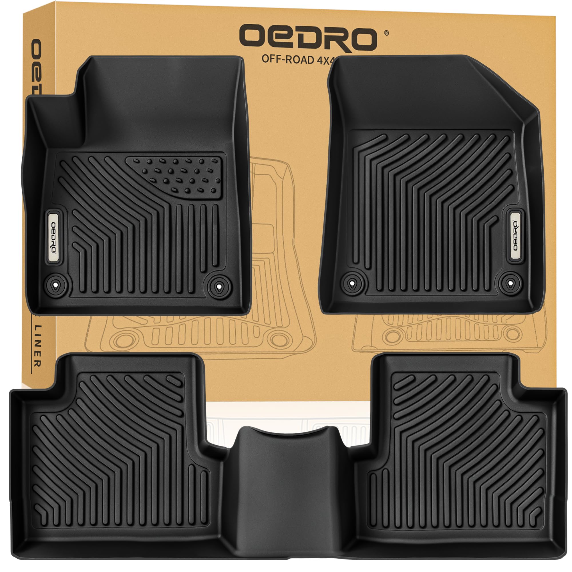 OEDRO Floor Mats Fit for 2015-2023 Jeep Cherokee (Not for Grand Cherokee), Black TPE All-Weather Guard 1st and 2nd Row Custom Fit Liners Image