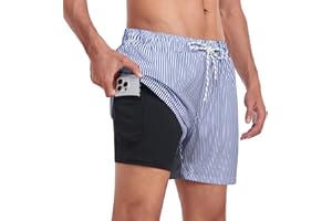 Narecte Mens Swim Trunks 5" with Compression Liner Quick Dry Board Shorts Men's Swimming Trunks with Zipper Pocket