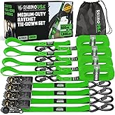 Rhino USA Ratchet Straps Tie Downs (4-Pack) - 1 Inch x 15 Feet (1,823lb Break Strength) - Ultimate Tie Down Straps with Safety S Hooks - for Trucks, Cargo, Moving, Appliances - Green
