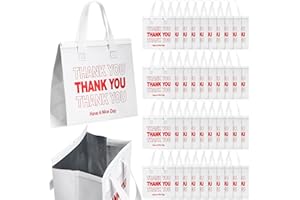 Aliceset 80 Pcs Thank You Insulated Bags for Food Delivery Bulk 9.5 x 9.5 x 6 Inch Thermal Insulation Bag for Cold and Hot Food for Travel Pizza Coffee Milk Catering Restaurant Picnic(White)