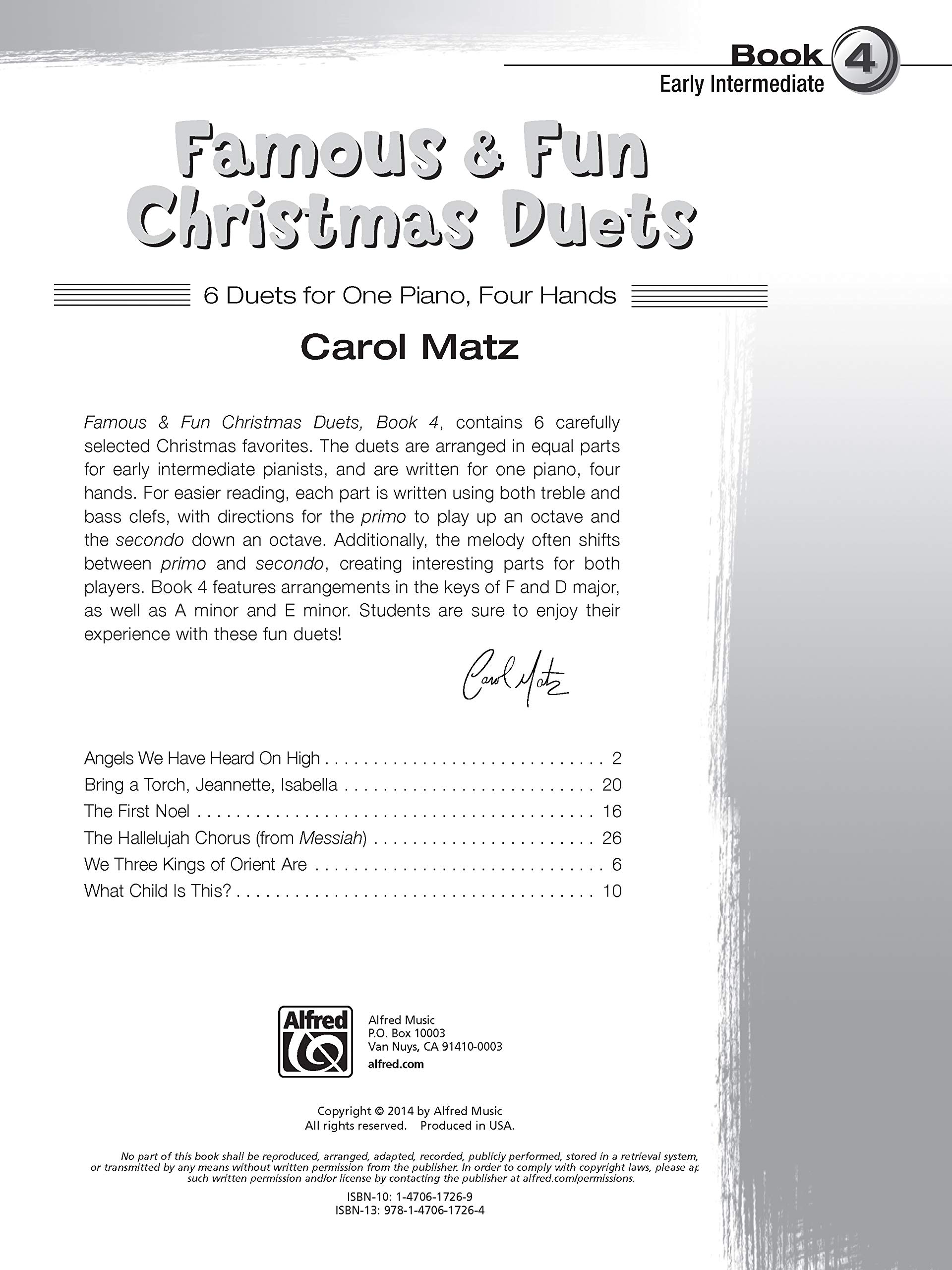 Famous Fun Christmas Duets Bk 4 6 Duets For One Piano Four Hands Famous Fun Bk 4 Matz Carol 9781470617264 Amazon Com Books