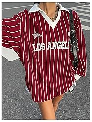 SOLY HUX Women's Oversized Tees Striped Letter