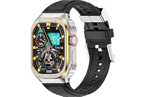 Deczone Band with Stainless Steel Case Compatible with Apple Watch Series Ultra 1 2 3 49mm Band, iwatch Bands Rugged Metal Protective Cover for Men (Silver Gold)