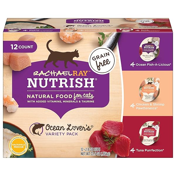 RACHAEL RAY NUTRISH NATURAL WET CAT FOOD, OCEAN LOVERS VARIETY PACK, 2.8 OUNCE CUP (PACK OF 12), GRAIN FREE