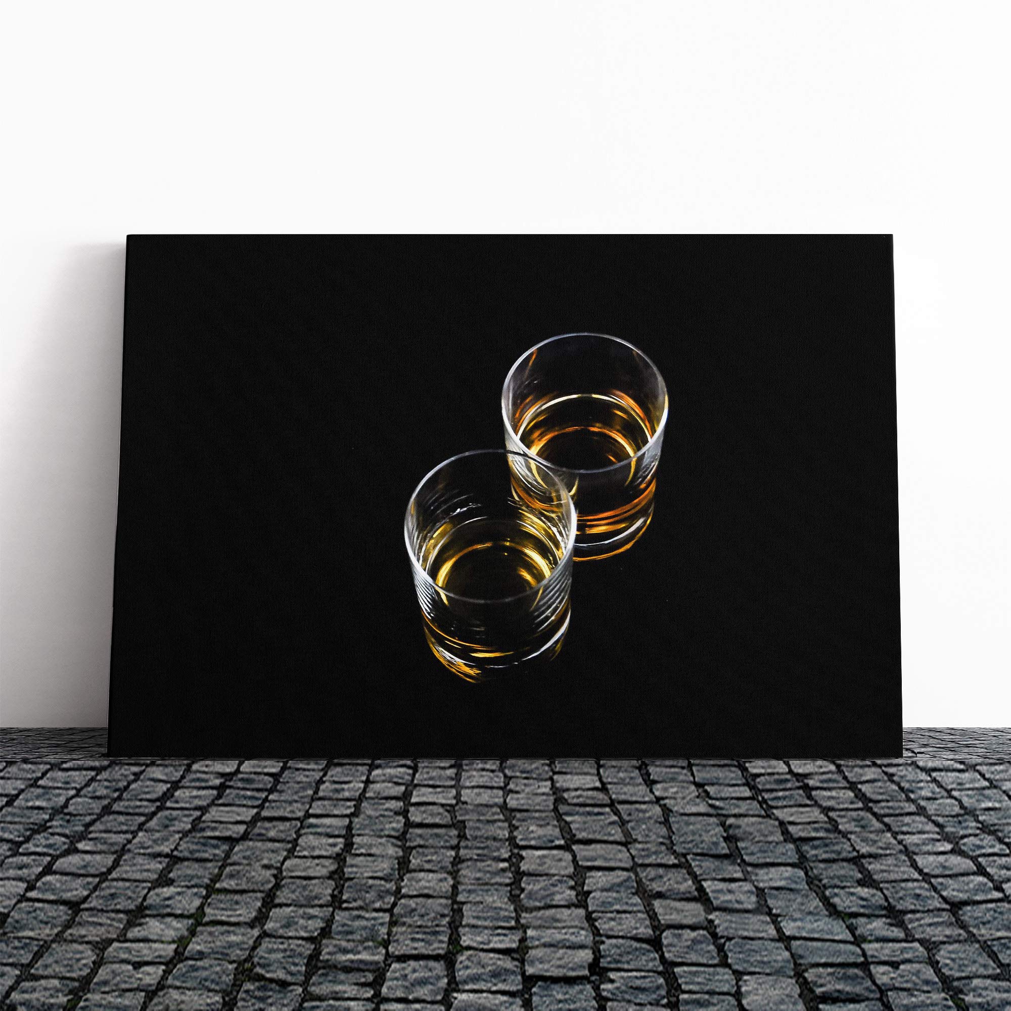 Whiskey Glasses Canvas Print | Gallery Wrapped 30mm Frame Wall Art | 20x14 inches | Ready to Hang | Modern Still Life Picture | Living Room Bedroom Lounge Office